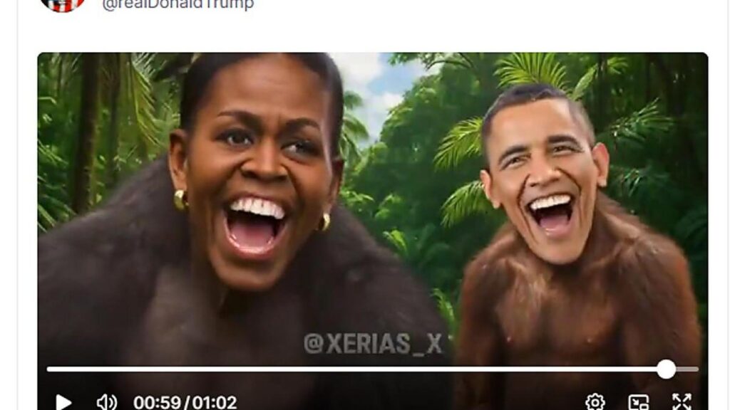 Share a video of the Obamas on your networks comparing them to apes